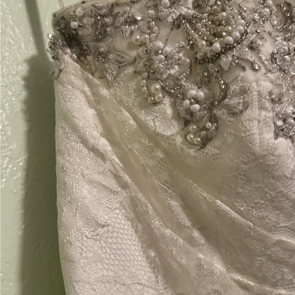 David's Bridal Strapless, Lace Fit and Flare Wedding Dress - Style YP3344 - Picture 13 of 16